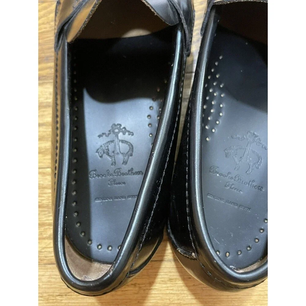 Brooks Brothers Boys Black Leather Penny Loafers Fleece Lined Size M